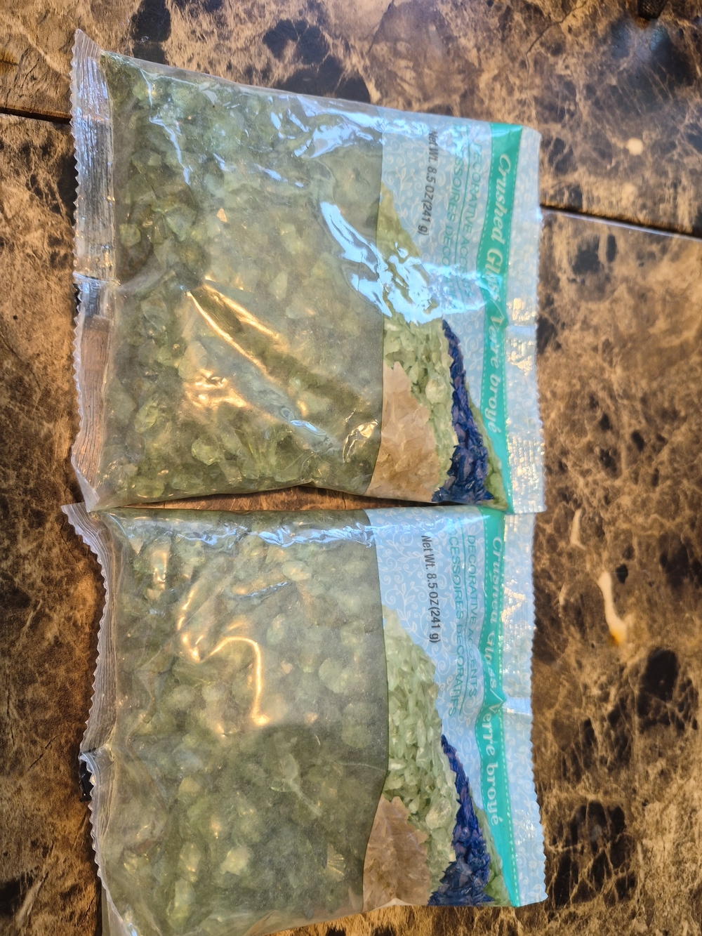 Crushed Glass " Light Green" Decorative Accents 2- 8.5 ounce bags

The product